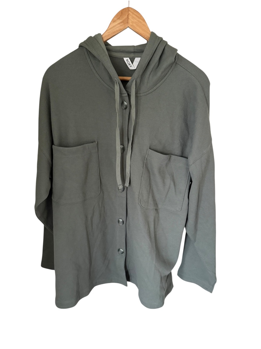 Roxy Olive Green Hooded Waffle Button-Up Hoodie